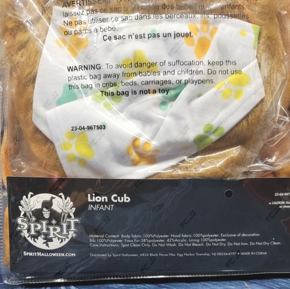 Spirit Halloween - Lion Cub Halloween Costume With Bib, Infant 6-12M, Pre-Owned - Picture 4 of 6